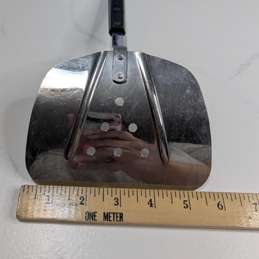 Vintage Stainless USA Wide Slotted Spatula Turner Unique Curved Shape